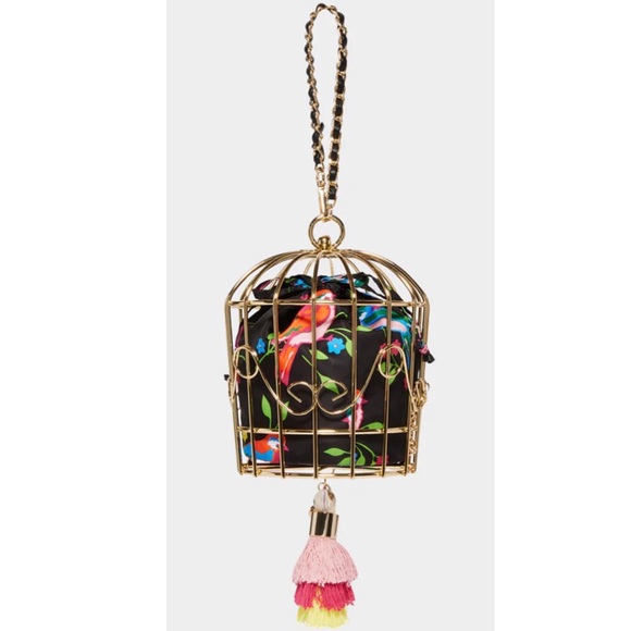 NWT Betsey Johnson 💋KITSCH BIRD IS THE WORD CAGE DANCER Drawstring Wristlet Bag - Picture 11 of 11